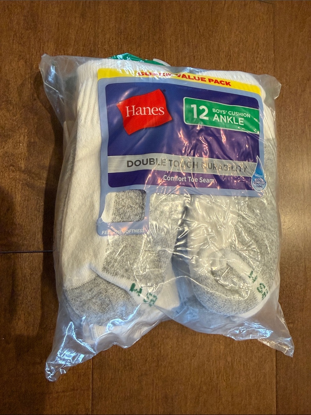 Hanes White Ankle Socks with Gray Toes & Heels - 12 Pack